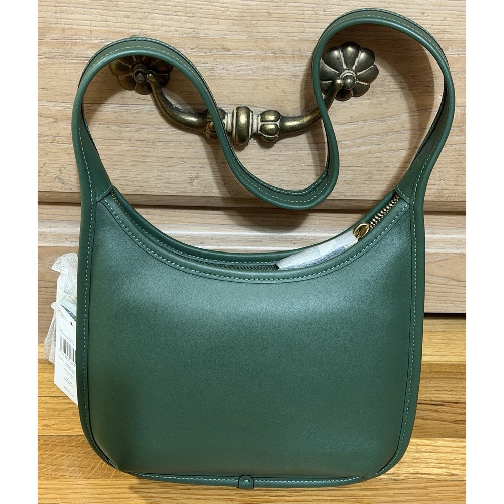 Coach Curve Zip Shoulder Bag in Brass/Hunter Green Glovetanned Leather NWT - Picture 9 of 9